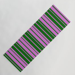 [ Thumbnail: Orchid & Dark Green Colored Striped Pattern Yoga Mat ]