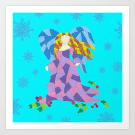 Angel Painting in a Colorful Geometric Pop Art Style with Snowflakes Art Print