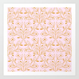 Playful Doodled Blooms Pattern - Pink and Gold Art Print
