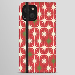 Atomic Age Christmas Starbursts - Midcentury Modern Xmas Holiday Pattern Cream Green Red iPhone Wallet Case