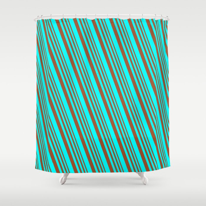 Sienna and Cyan Colored Lined/Striped Pattern Shower Curtain