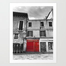 Red Caffe in Venice Black and White Photography Art Print