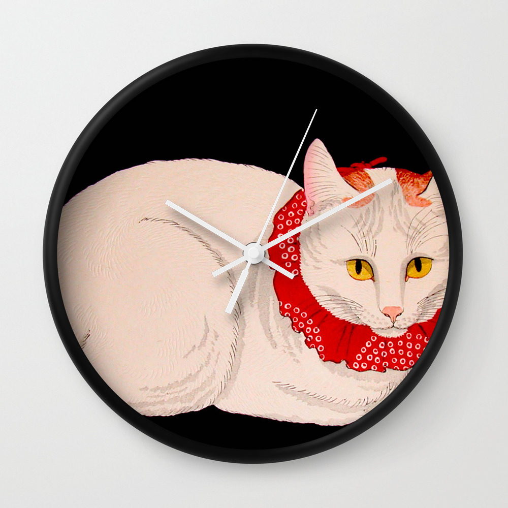 Shotei Takahashi White Cat In Red Outfit Black Background Vintage