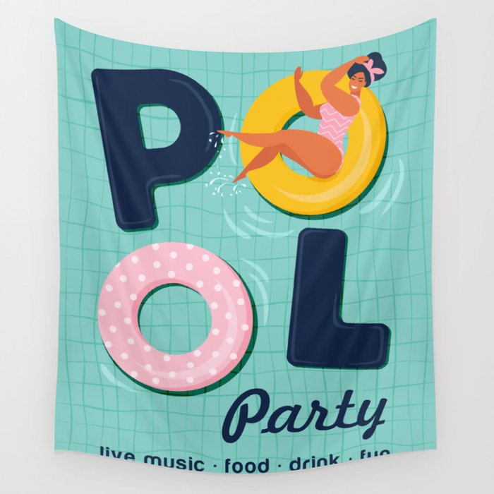 Summer gils on inflatable in swimming pool floats. Wall Tapestry