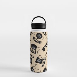 Black Vintage Rotary Dial Telephone Pattern on Antique Beige Water Bottle