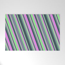 [ Thumbnail: Violet, Light Green, Light Slate Gray, and Dark Slate Gray Colored Lined Pattern Welcome Mat ]