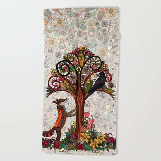 fox and crow Beach Towel
