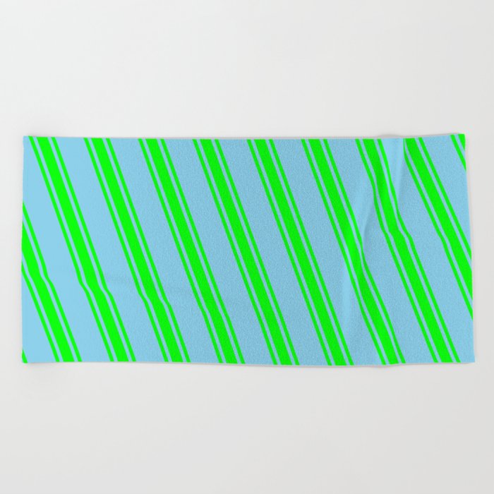 Sky Blue & Lime Colored Lines/Stripes Pattern Beach Towel