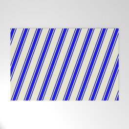 [ Thumbnail: Beige and Blue Colored Lined/Striped Pattern Welcome Mat ]
