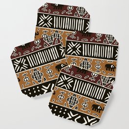African mud cloth with elephants Coaster