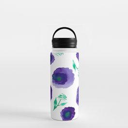 Purple and Green Watercolor Poppies Water Bottle