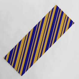 [ Thumbnail: Goldenrod & Dark Blue Colored Lined/Striped Pattern Yoga Mat ]