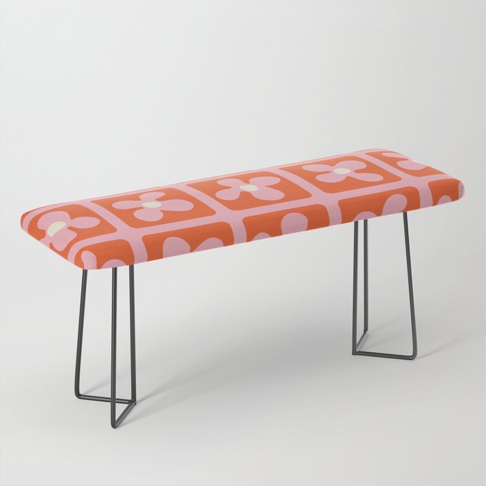 Retro Flowers Pattern - Red Pink Bench