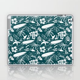 Teal Blue and White Surfing Summer Beach Objects Seamless Pattern Laptop Skin