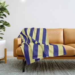 [ Thumbnail: Midnight Blue & Tan Colored Striped Pattern Throw Blanket ]
