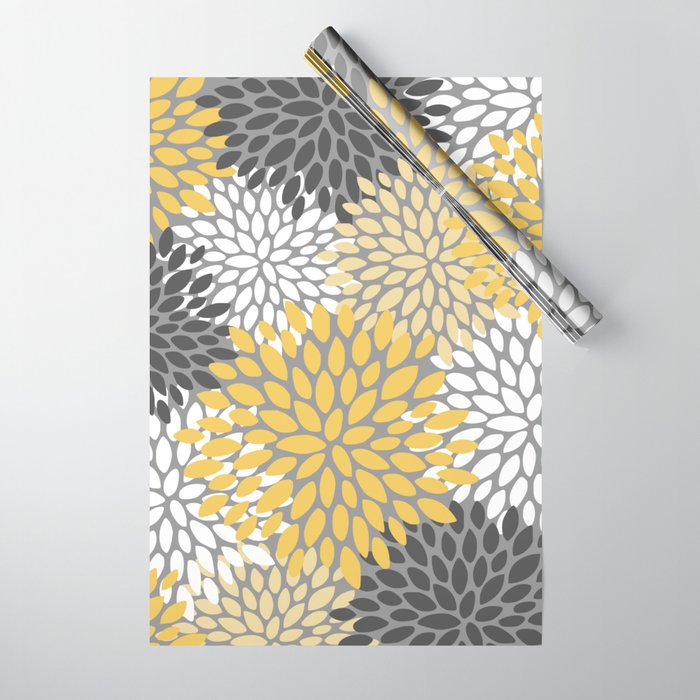 Modern Elegant Chic Floral Pattern, Soft Yellow, Gray, White Wrapping Paper  by Megan Morris