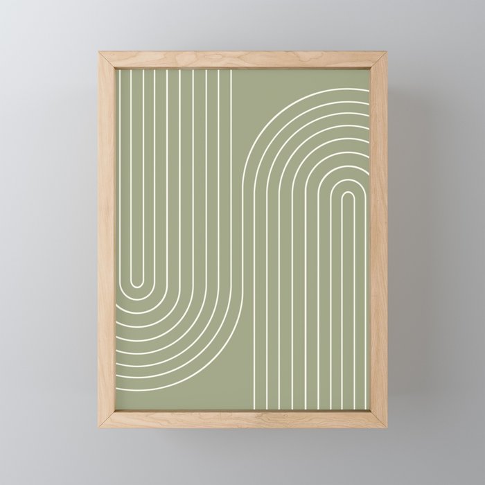 Minimal Line Curvature LXXXII Earthy Sage Green Mid Century Modern Arch Abstract Framed Mini Art Print