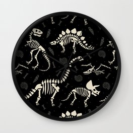 Dinosaur Fossils on Black Wall Clock