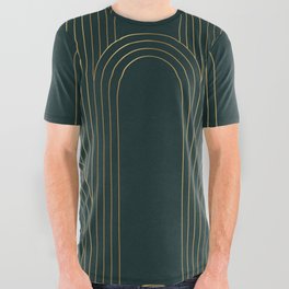 Geometric seamless pattern with golden on green background. Art deco style. Vintage seamless pattern. All Over Graphic Tee