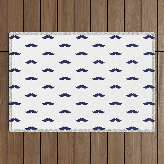 Navy Blue Mustache pattern Outdoor Rug