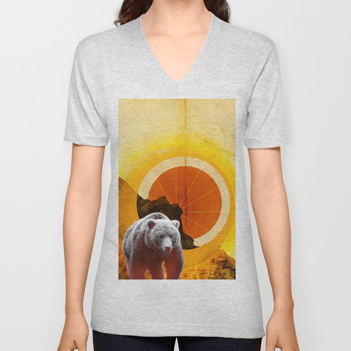 Rising Bear V Neck T Shirt