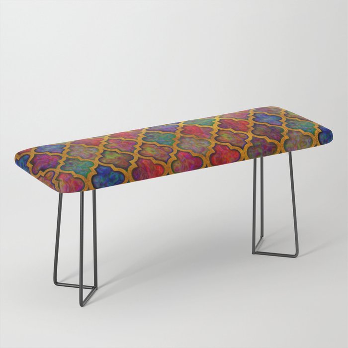 Moroccan tile red blue green iridescent pattern Bench