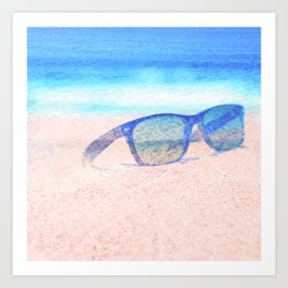 beach glasses blue and peach impressionism painted realistic still life Art Print