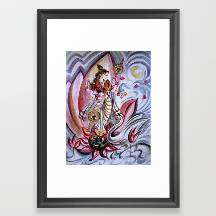 Musical Goddess Saraswati Healing Art Framed Art Print By