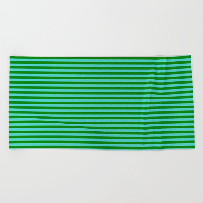 Turquoise & Green Colored Striped Pattern Beach Towel