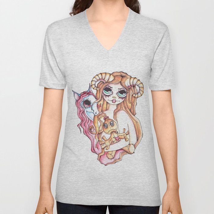 Pins In My Heart - Voodoo Gothic Girl V Neck T Shirt