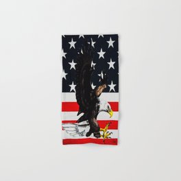 American Pride Hand & Bath Towel | Flag, Memorialday, Stars, Mixed Media, Painting, Baldeagle, Bird, Redwhiteblue, America, Forthofjuly 
