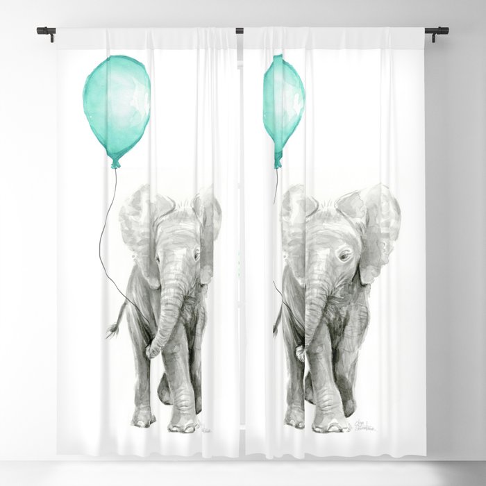 Baby Elephant with Aqua Balloon Blackout Curtain