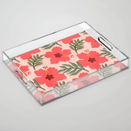 Tropical Hibiscus and Leaves  Acrylic Tray