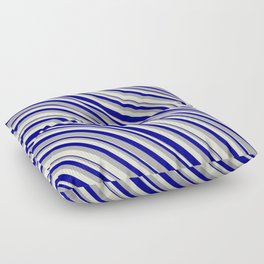 [ Thumbnail: Dark Gray, Beige, and Dark Blue Colored Lined Pattern Floor Pillow ]