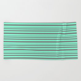 [ Thumbnail: Grey and Aquamarine Colored Striped/Lined Pattern Beach Towel ]