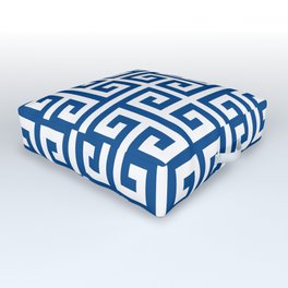 Denim Blue and White Greek Key Pattern Outdoor Floor Cushion