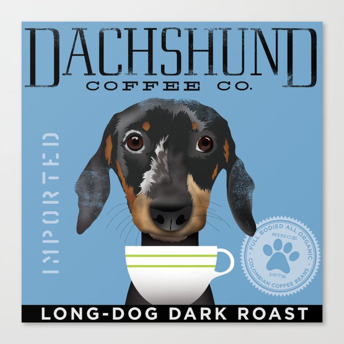 dachshund doxie dog wiener dog coffee barista arabic kona art Canvas Print