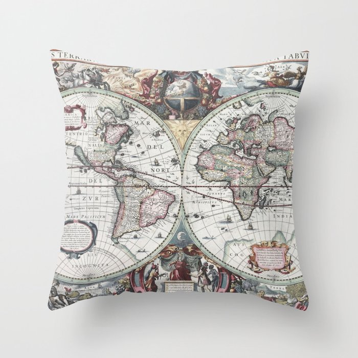 World Map Map Vintage Old Throw Pillow