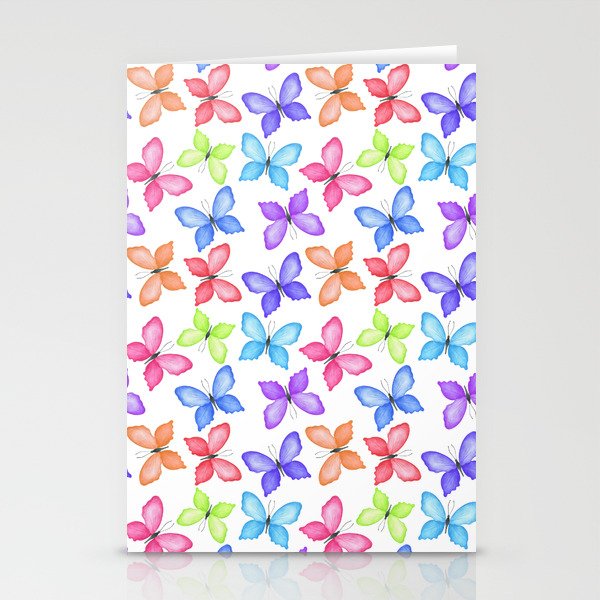 Watercolor multicolored butterflies pattern Stationery Cards