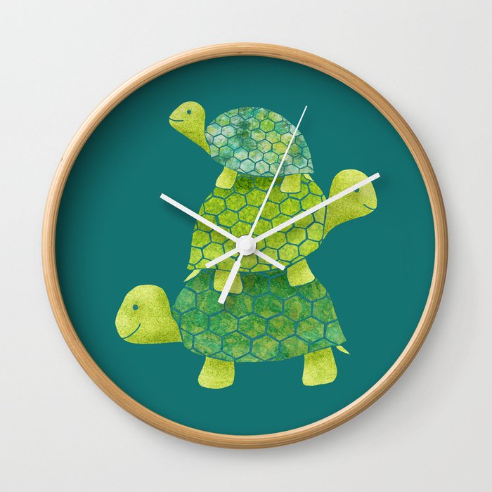 Turtle Stack Family in Teal and Lime Green Wall Clock