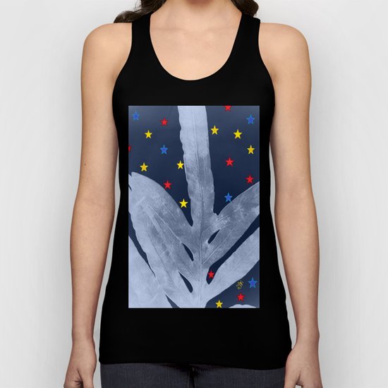 Green Fern Silver Blue with Starry Night, Stars Unisex Tank Top