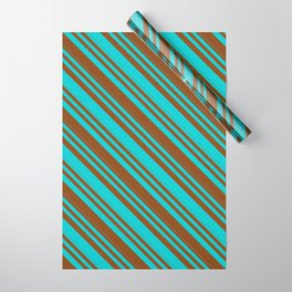 [ Thumbnail: Dark Turquoise & Brown Colored Lines/Stripes Pattern Wrapping Paper ]