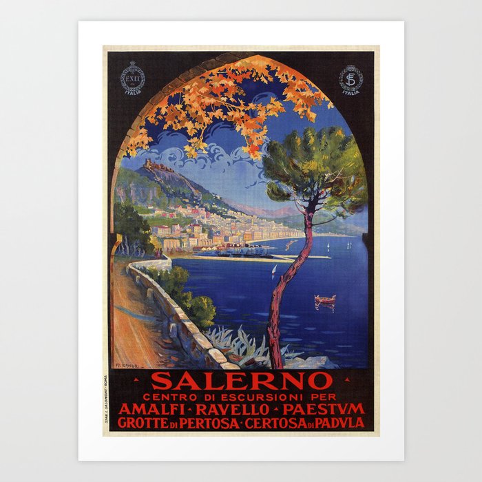 Salerno Italy vintage summer travel ad Art Print