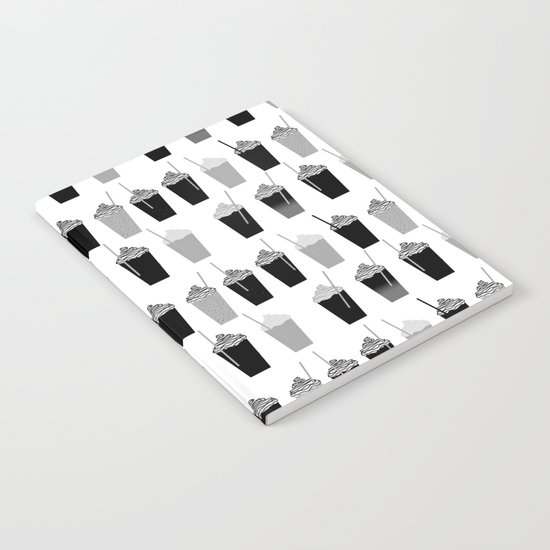 Coffees - black and white iced coffee pattern print cafe mocha chocolate dessert sugar sweet minimal Notebook