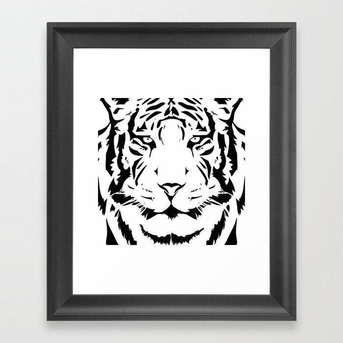 Black and white tiger head close up Framed Art Print