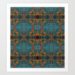 The Spindles- Blue and Orange Filigree  Art Print
