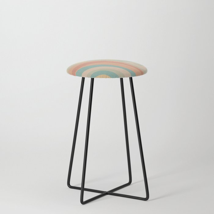 New Groove Retro Swirl Abstract Pattern in Light Muted Pastel Teal, Yellow, and Blush Apricot Counter Stool