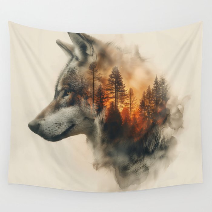 Fire Wolf  Wall Tapestry