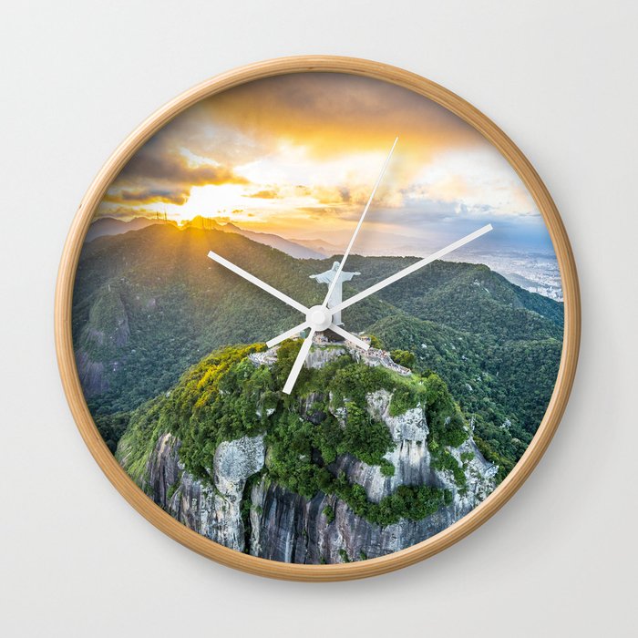 Brazil Photography - The Sun Shining Through The Clouds On Christ  Wall Clock