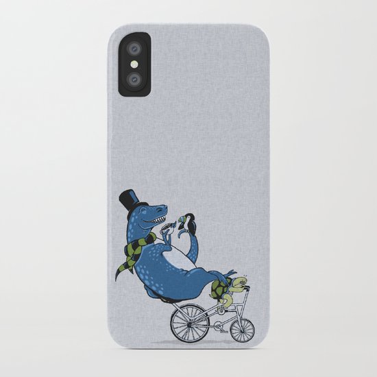 Tandem T-Rex Tastes Tea with Tucan, as Turtle Toils iPhone Case